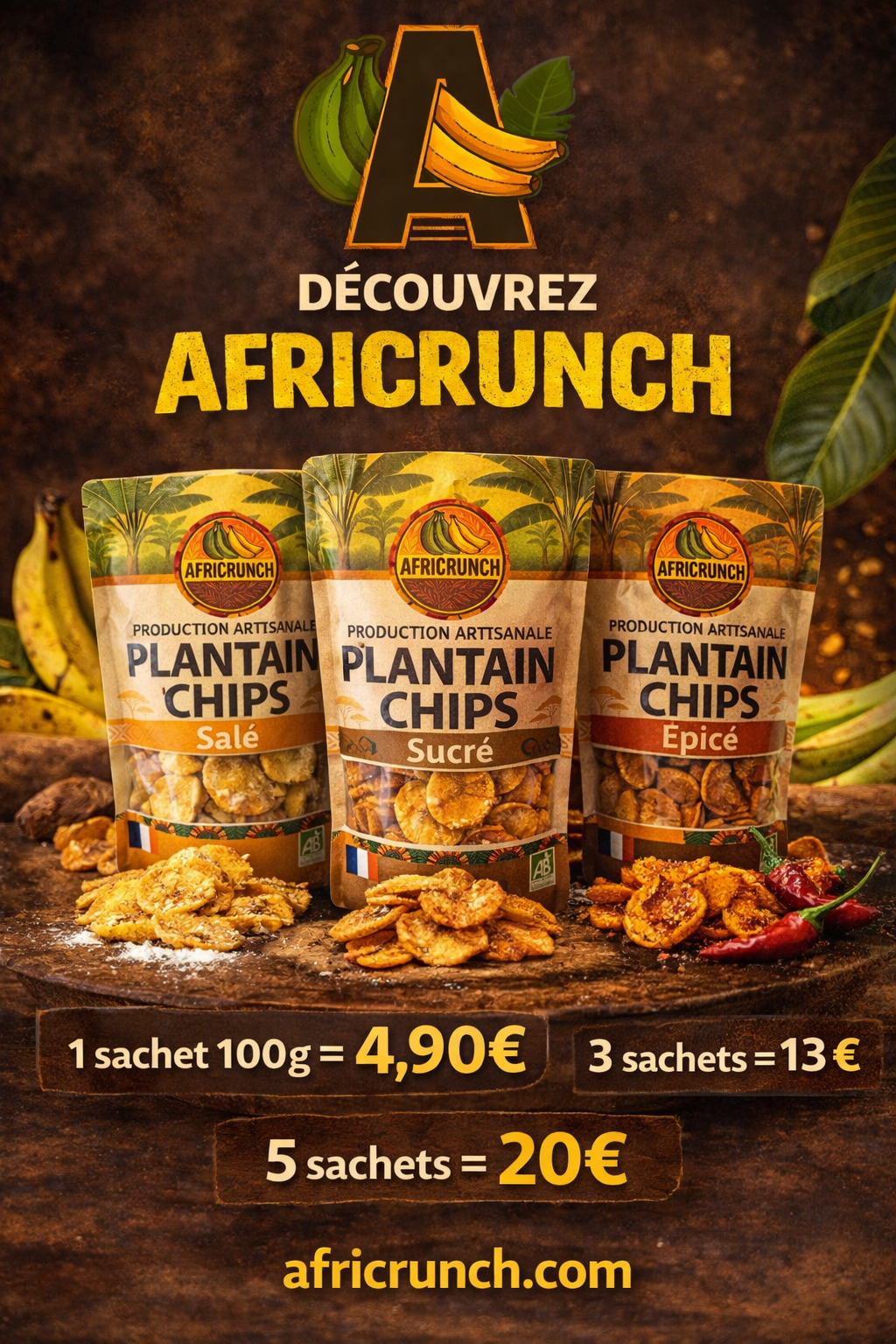 Pack Promotionnel AfriCrunch – Chips de Banane Plantain 100g
